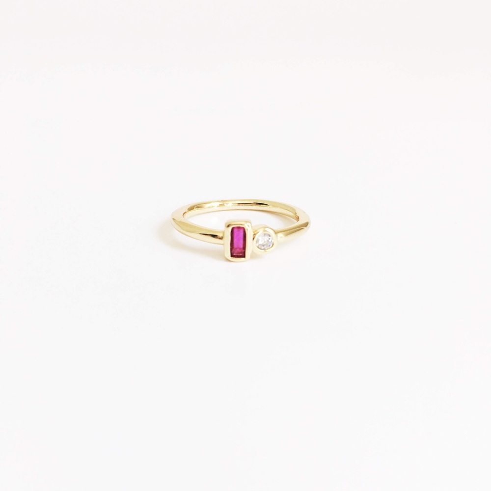 Ruby and cubic zirconia yellow gold plated ring